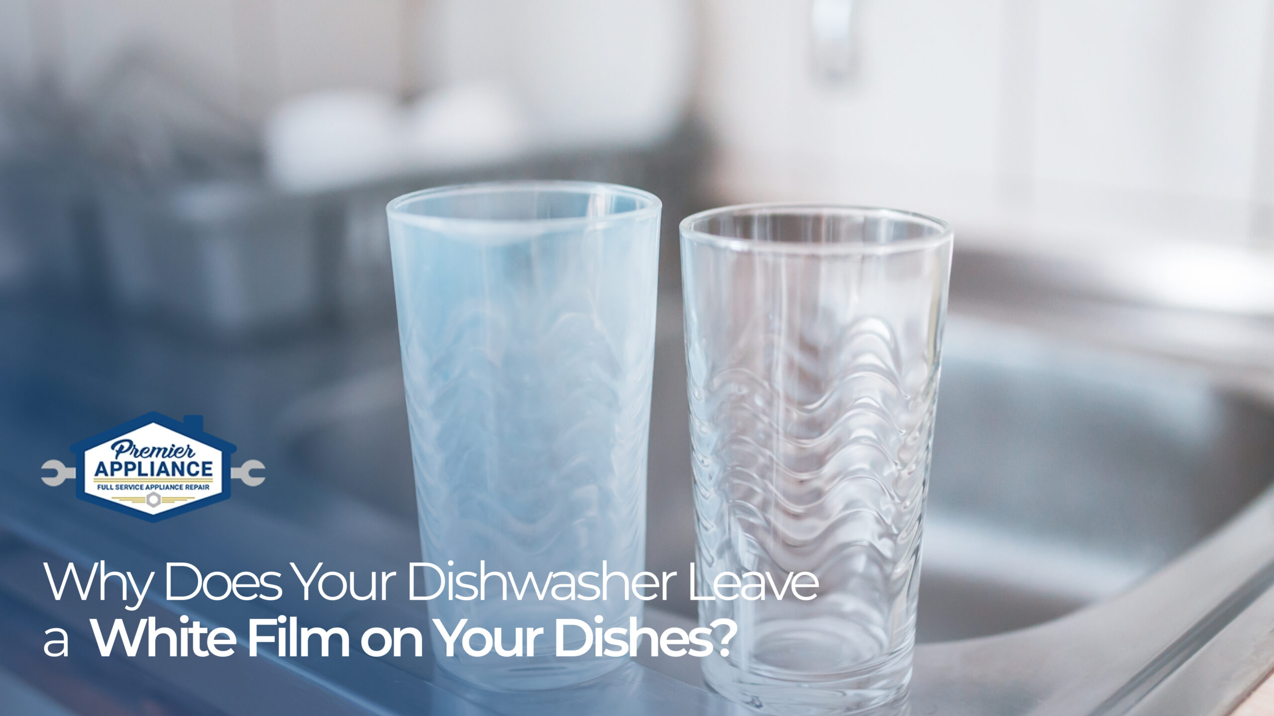 White Film on Dishes – Premier Appliance of Augusta One cup with white film giving it a cloudy appearance and one clean cup that has no white film on it.